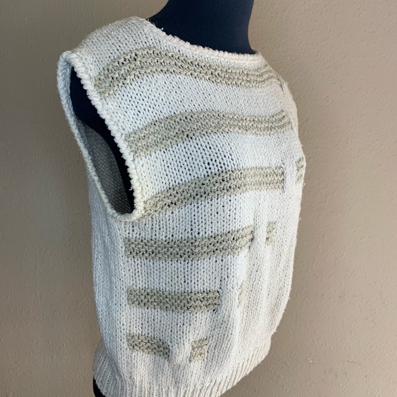 Sweater Vest Vintage 80s Silk and Acrylic Hand Knit Made in Korea Medium - Picture 3 of 5